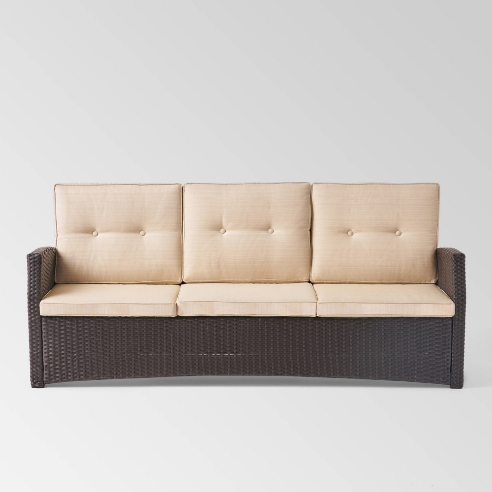 Photos - Sofa Sanger Wicker : Steel Frame, Weather-Resistant, 3-Seater - Christopher Knight Home