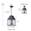 LLHZSY 3-Light Outdoor Pendant Light, Small House-Shaped Iron & Glass Hanging Lantern-Black - 4 of 4