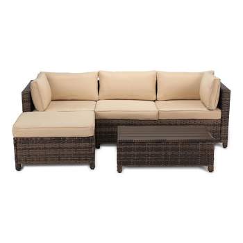 3pc Wicker Patio Sectional Seating Set with Cushions - EDYO LIVING
