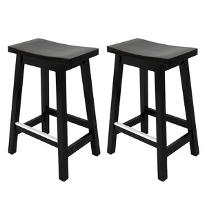 BestMassage Bar Stool Set of 2 Solid Wooden Saddle Bar Stools 24/30 Inch Height Home Furniture - 1 of 4