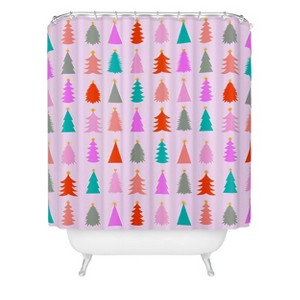 Deny Designs Dominique Vari Words Christmas Tree Pattern On Pink Shower Curtain - 1 of 3