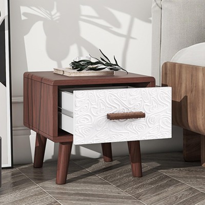 GustoWave 15.7'' Nightstand Bedside Tables with drawer, Solid Wood End Table Furniture for Living Room Bedroom, Brown&White