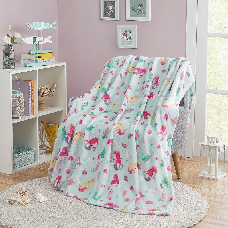 Kate Aurora Ultra Soft & Plush Under The Sea Mermaids & Fish Princess Fleece Accent Throw Blanket - 50 in. x 60 in., 1 of 5