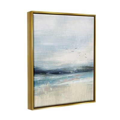 Brushed Ocean Seagulls Landscape Gold Framed Canvas Art, 17 x 21