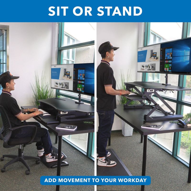 Mount-It! Electric Stand Up Desk Converter with Dual Monitor Arm, Motorized Standing Desk Riser with Monitor Mount for 2 Screens max 32", Large 47", 3 of 11