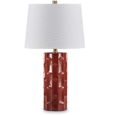 Burnt Umber Ribbed Ceramic Table Lamp Set with White Shades