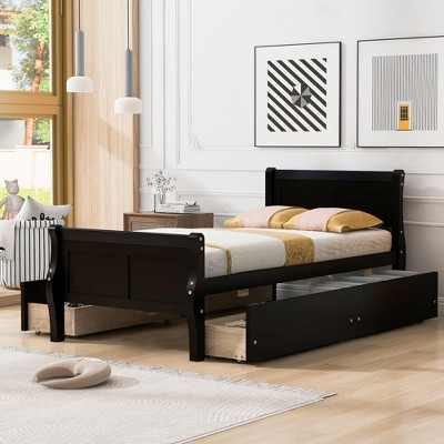 Twin Size Wood Platform Bed With 4 Drawers, Streamlined Headboard And ...