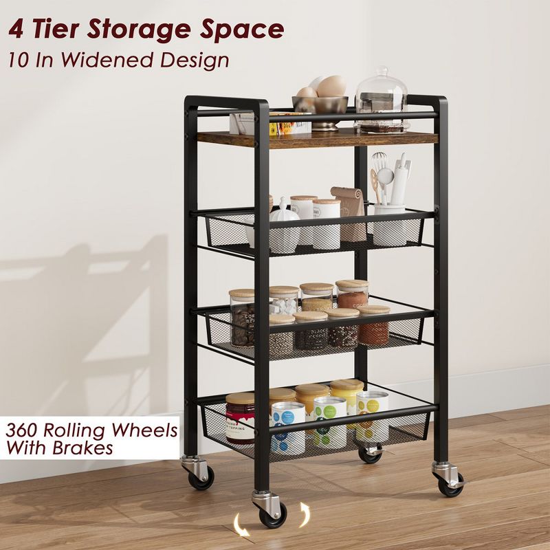 Whizmax 4 Tier Kitchen Storage Cart with Pull Out,Rolling Cart with Wheels, Snack Cart, Utility Cart On Wheels, Mobile Skinny Shelf for Small Spaces, 4 of 9