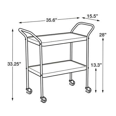 Retro High Gloss White & Silver 2-Tier Mobile Serving Cart