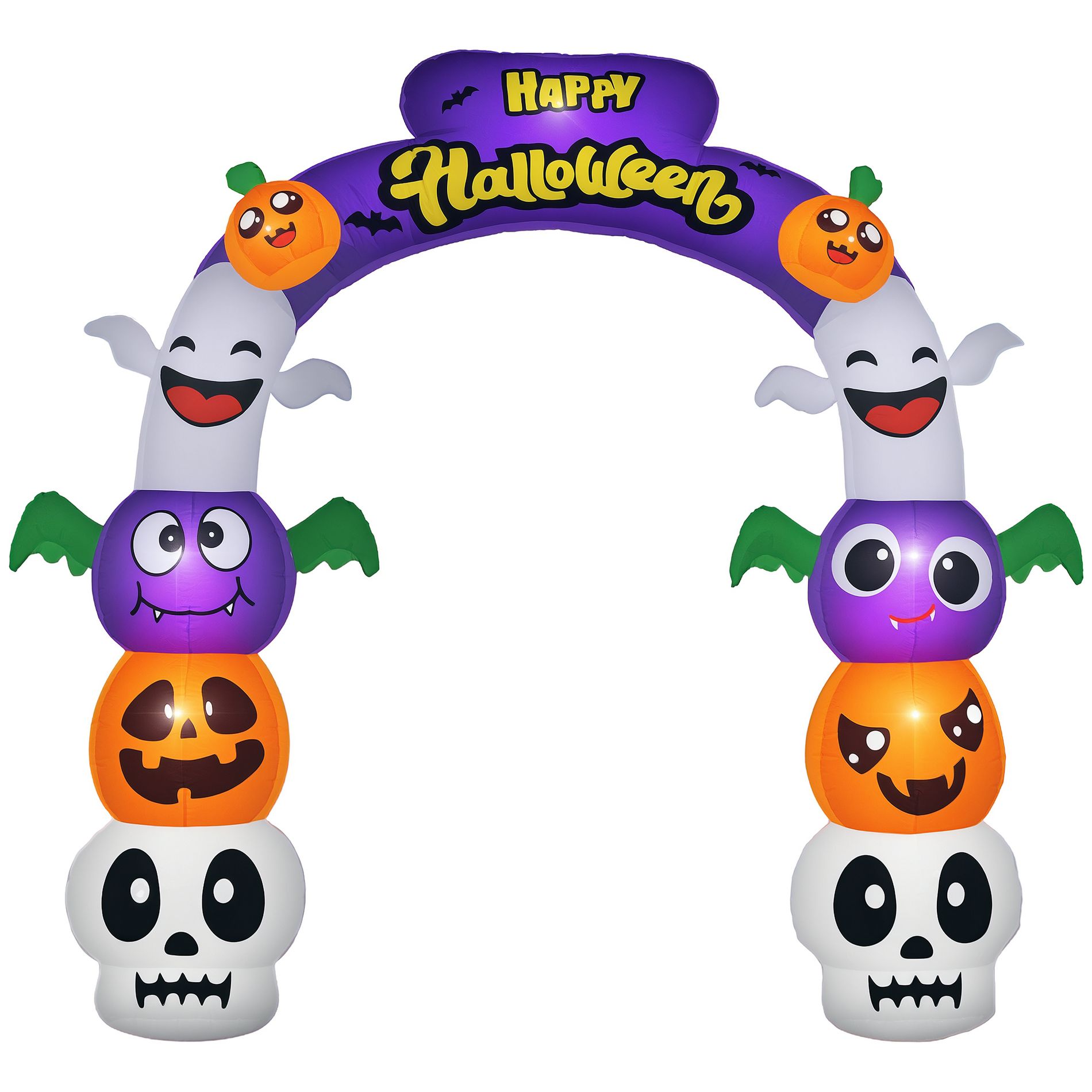 Outsunny 7.9' Halloween Inflatable Archway Pumpkin Skulls Ghosts Bats Archway Beams, Halloween Decoration with LED Lights for Garden Indoor Outdoor