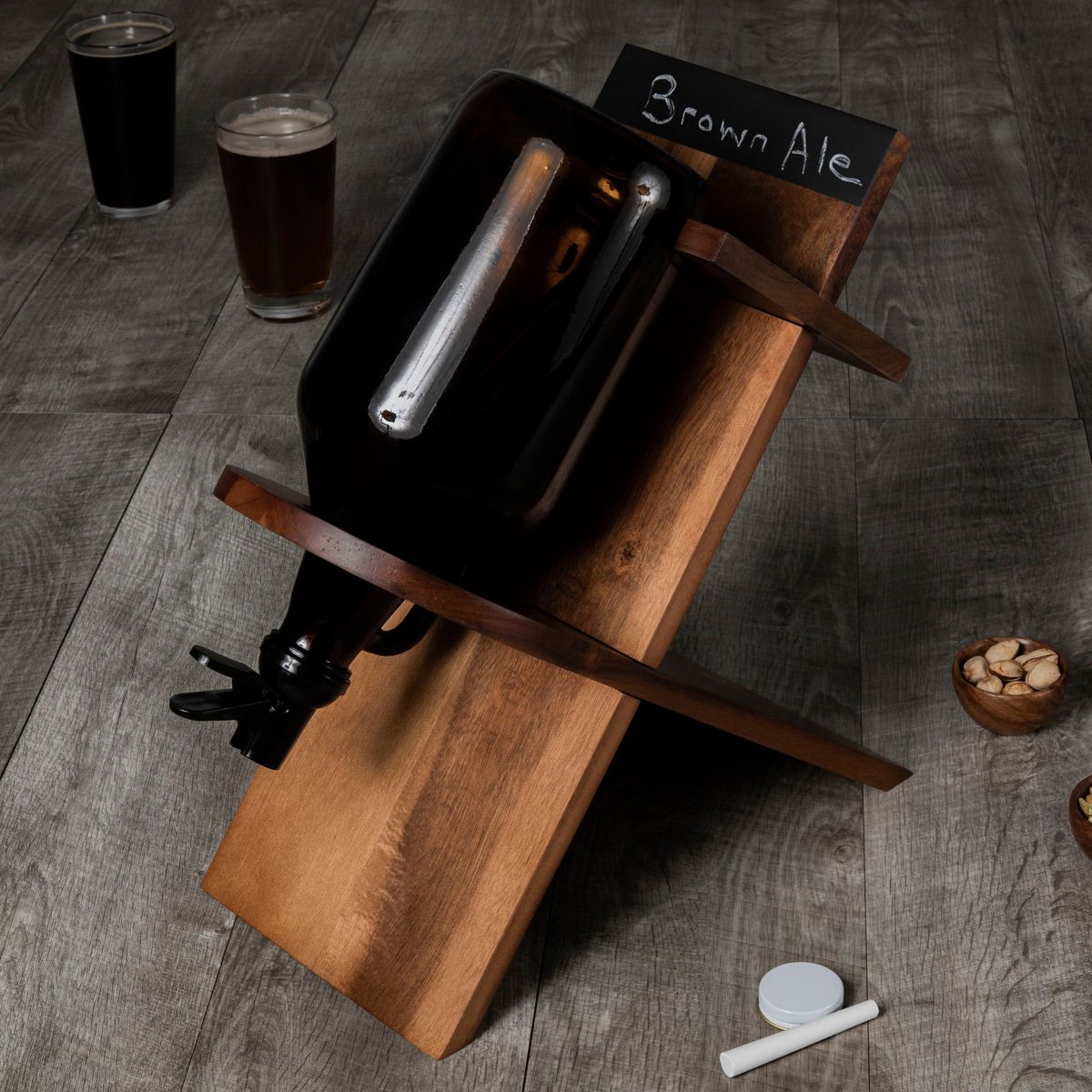 Picnic Time 64oz Glass Growler with Handcrafted Wood Stand for Cold Beverages - thumbnail 2