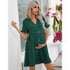 Maternity Swiss Dot Dress Summer V Neck Short Sleeve Button Down Mini Dress Baby Shower Photoshoot with Pockets - 4 of 4