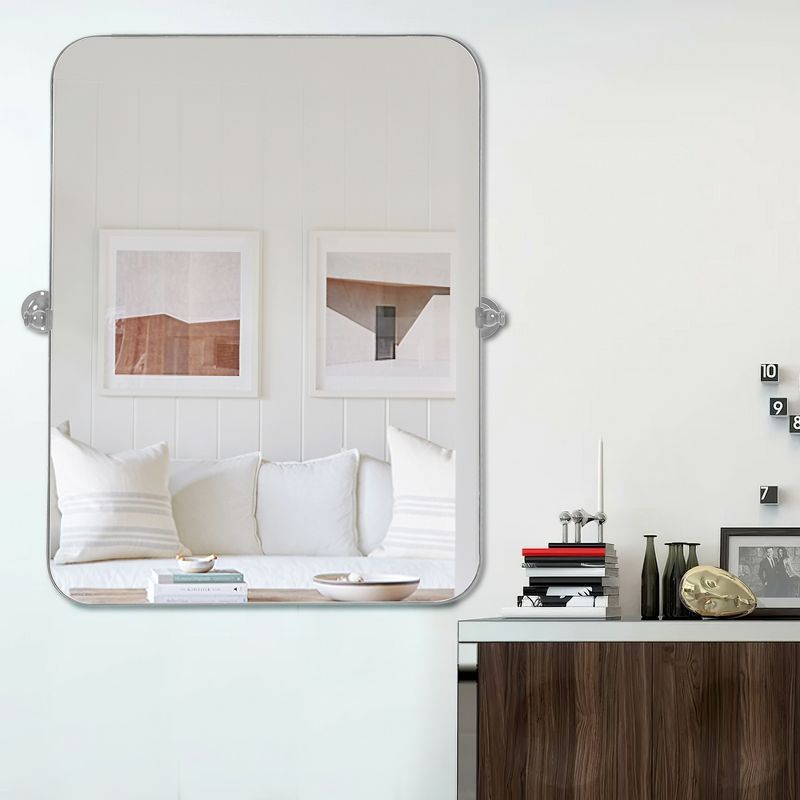 Wayne 24" x 36" Metal Rectangular Mirror Surrounded Rounded Corner Pivot Mirror - The Pop Home, 5 of 9