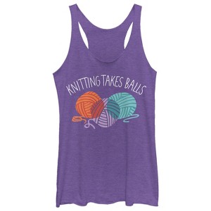 Women's CHIN UP Knitting Takes Balls Racerback Tank Top - 1 of 3