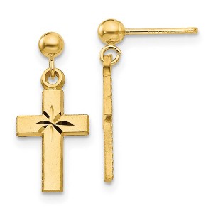 Black Bow Jewelry Small Satin and Diamond Cut Cross Dangle Post Earrings in 14k Gold - 1 of 4