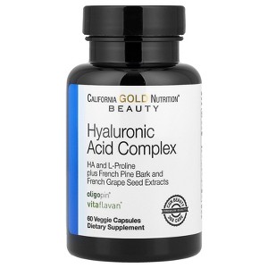 California Gold Nutrition Hyaluronic Acid Complex with L-Proline, French Grape Seed and French Maritime Pine Bark Extract, 60 Veggie Capsules - 1 of 4