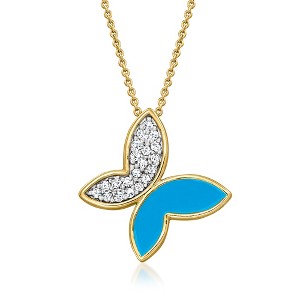 Ross-Simons 0.15 ct. t.w. Diamond and Blue Enamel Butterfly Necklace in 18kt Gold Over Sterling Size 18 - 1 of 4