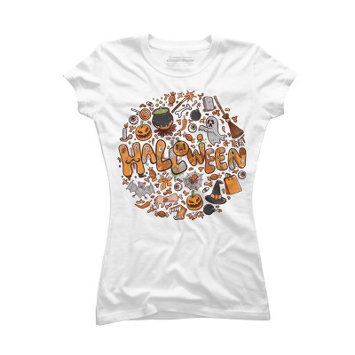 Junior's Design By Humans happy halloween greeting holiday illustration By ghinan T-Shirt - White - Medium