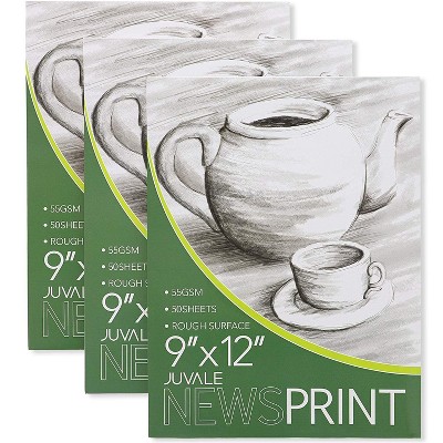 Juvale 3-Pack Newsprint Drawing Paper Pads  For Drawing, Figure Drawing, Doodling, And Sketching, 50 Sheets