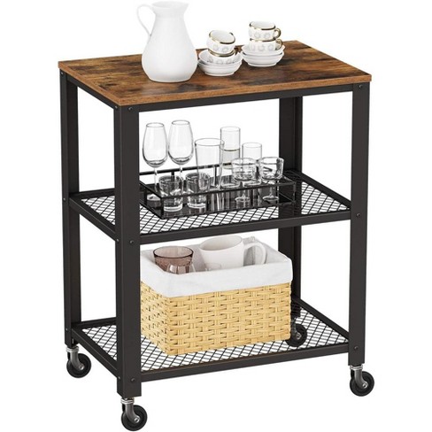 Vasagle Serving Cart, 3-tier Bar Cart On Wheels With Storage And Steel 