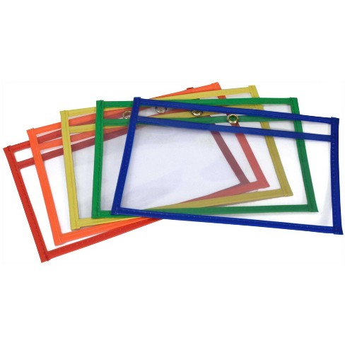 School Smart Reusable Dry Erase Pocket Sleeves, 6 x 9 Inches, Assorted, Set  of 10