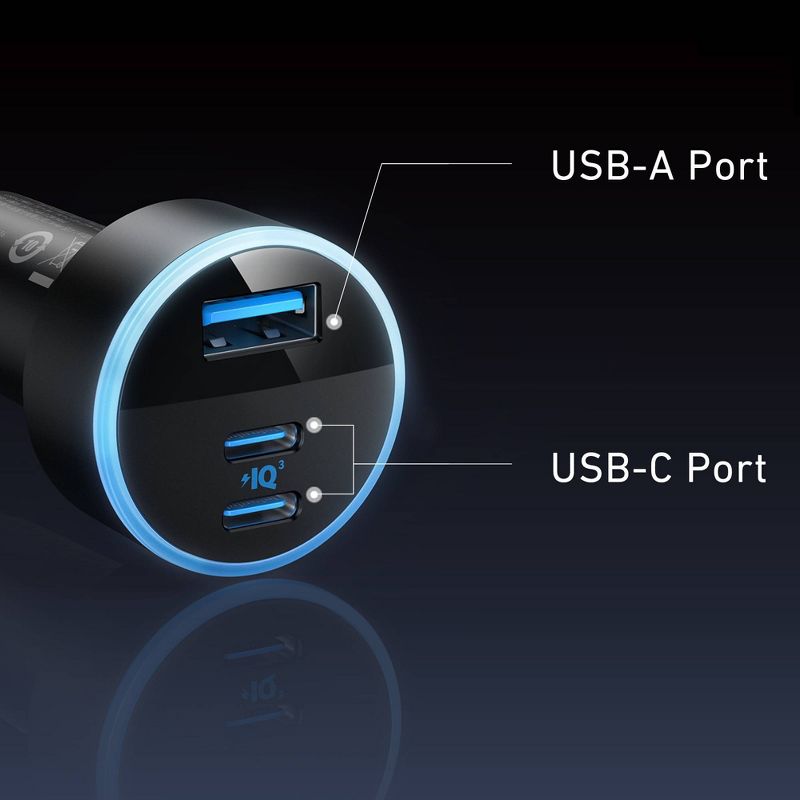 Anker 3-Port 67W Car Charger with 3&#39; Lightning to USB-C Cable - Black, 4 of 7