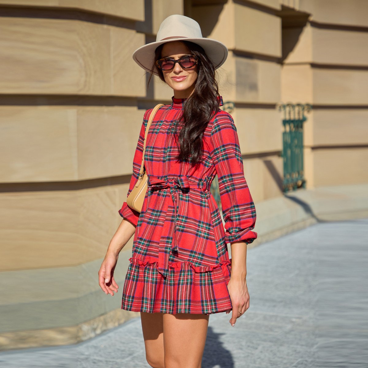 Женские платья Cupshe Women's Charming Plaid Tiered Ruffle Mini Dress-XL-Red — фото 4