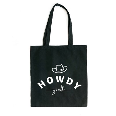 City Creek Prints Howdy Y'all Hat Canvas Tote Bag - 15x16 - Black