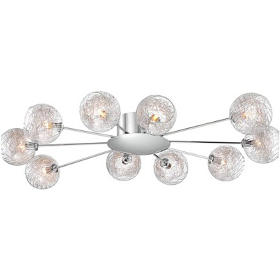 Possini Euro Design Modern Ceiling Light Flush Mount Fixture Sputnik Chrome 38" Wide 10-Light Wired Glass Orb for Bedroom Kitchen