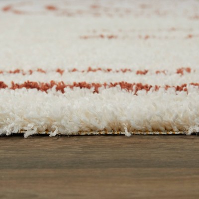 Janus Burnt Orange and Beige Geometric Shag Rug 8' x 10'