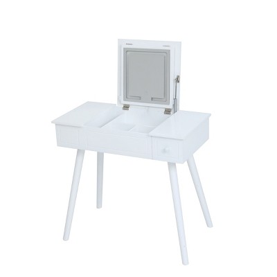 GlasFlength Vanity Tables Makeup Vanity Desk Large Vanity Table Dressing Table with Square Mirror for Bedroom, White, 31.89"*16.14"*29.65"