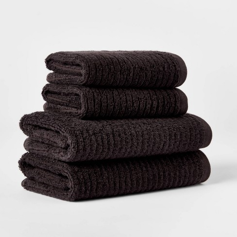 Threshold Quick Dry Ribbed Wash Cloths Hand Towels - Washed Black