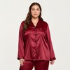 Anna-Kaci Lounge Women's PLus Size Satin Pajama Set with Long Sleeve Button Front Top and Relaxed Straight Leg Pants - 2 of 4
