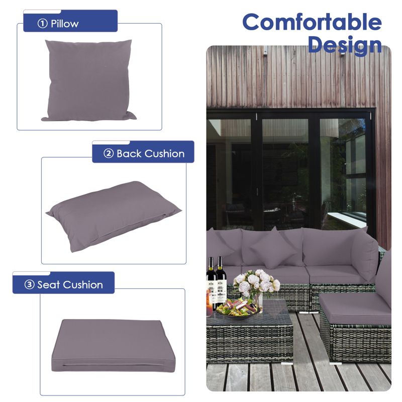 Tangkula 7 PCS Outdoor Patio Furniture Set All-Weather PE Rattan Sofa Set w/Coffee Table & Cushions, 5 of 11