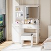 Gulches White Makeup Vanity Desk with Mirror,2 Outlets and 2 USB Ports, 3 Lighting Modes, Cabinet+Drawers+Storage Stool, Bedroom Dressing Table Set - 2 of 4