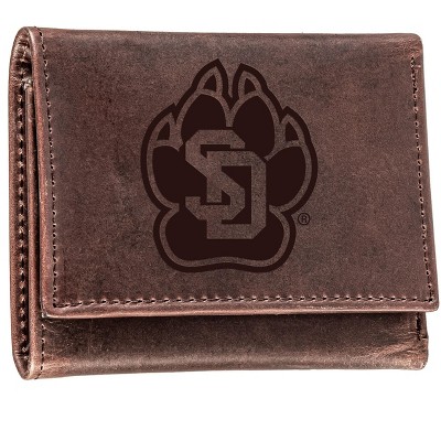 Evergreen NCAA University of South Dakota Brown Leather Trifold Wallet Officially Licensed with Gift Box