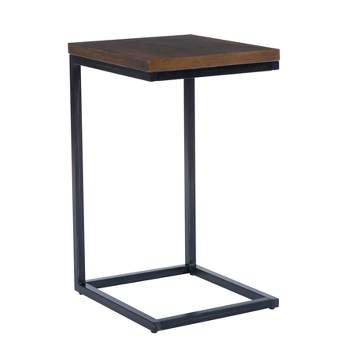 Hamri Traditional C Style Accent Table Walnut Wood and Hand Distressed Black Metal Frame - Powell