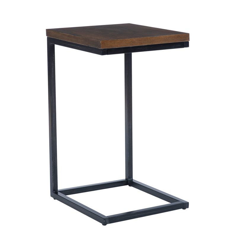 Hamri Traditional C Style Accent Table Walnut Wood and Hand Distressed Black Metal Frame - Powell, 1 of 10