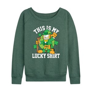 Women's - Garfield - This Is My Lucky Shirt Lightweight French Terry Wide Neck Long Sleeve Shirt - 1 of 4