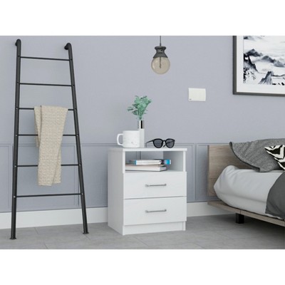 Vynxaria White Nightstand with Two Drawers and Shelf ¨C Stylish Storage for Any Space