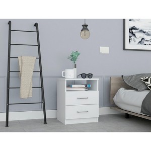 Vynxaria White Nightstand with Two Drawers and Shelf ¨C Stylish Storage for Any Space - 1 of 4