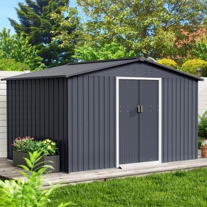 Acekool 10x12 FT Metal Outdoor Storage Shed, Large Garden Tool Shed with Lockable Sliding Door, Vents, Sloped Roof, Waterproof for Backyard, Gray - 1 of 4