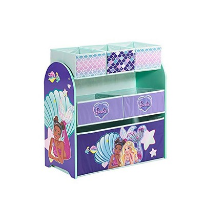 Barbie Mermaid and Friends Themed Multi Bin Toy Organizer with 6 Versatile Fabric Storage Bins, for Ages 3 and Up, Multi Color