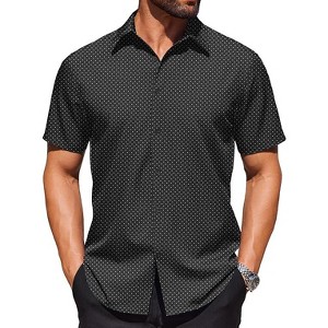 COOFANDY Mens Wrinkle Free Dress Shirt Polka Dot Short Sleeve Button Down Business Casual Shirts - 1 of 4