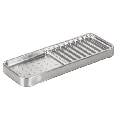 iDESIGN Forma Kitchen Sink Tray for Sponge Scrubber Soap Stainless Steel: Utensil Storage, Hand Wash, Silver, 9"x3.5"x1"