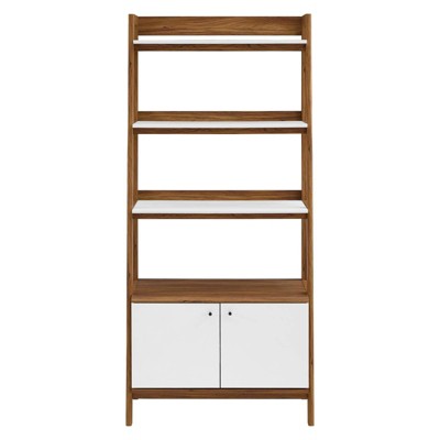 Walnut White 33" Tiered Bookshelf with Concealed Storage