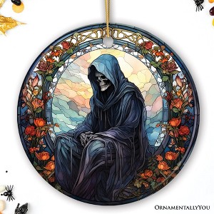 Ethereal Revenant: Halloween Angel of Death Stained Glass Style Ceramic Ornament, Halloween Themed Christmas Gift| OrnamentallyYou - 1 of 4