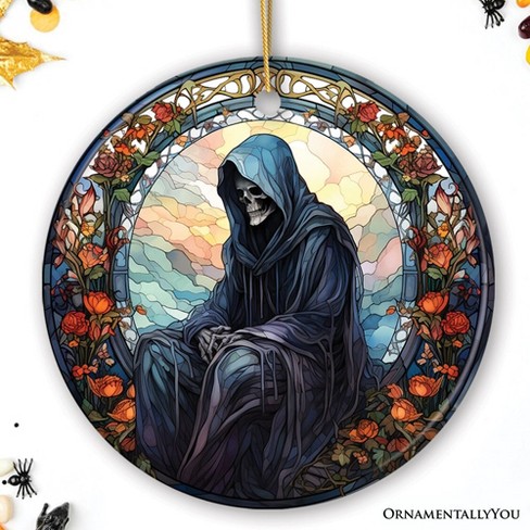 Ethereal Revenant: Halloween Angel of Death Stained Glass Style Ceramic Ornament, Halloween Themed Christmas Gift| OrnamentallyYou - image 1 of 4