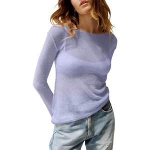 Imily Bela Lightweight Sheer Knit Pullover Womens Long Sleeve Boat Neck Blouse for Casual Wear - 1 of 4