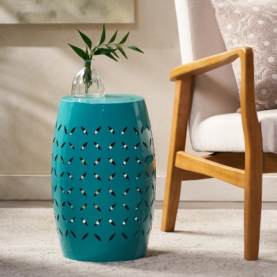 VYNXARIA lace-cut side table,simplified floral pattern,Teal